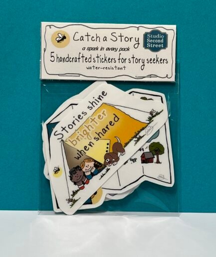 One sealed Catch a Story sticker pack displayed upright on a two-tone teal and white background.