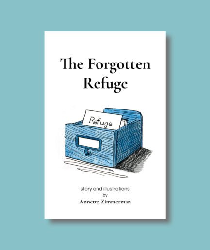The cover of The Forgotten Refuge, showing an old fashioned card catalog drawer hand illustrated and the title.