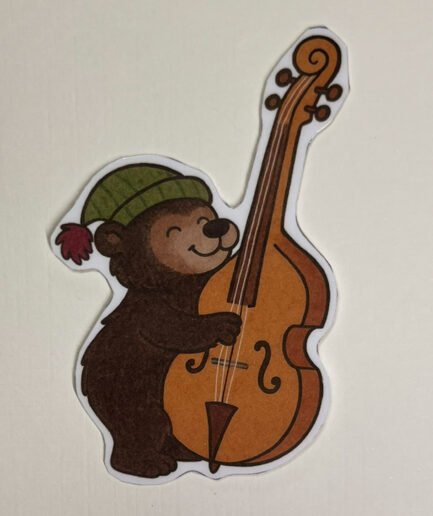 Bass Bear vinyl sticker featuring a bear playing an upright bass